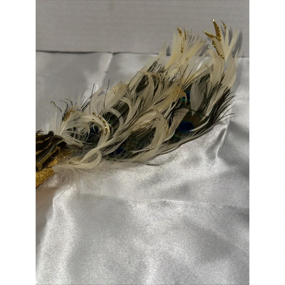 Vtg Pier One Gold Peacock Clip On Ornament Embellished Feathered Vintage Used